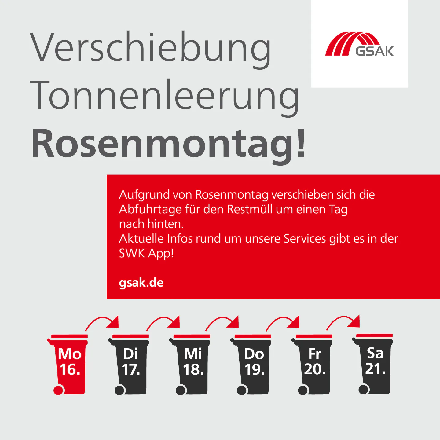 Verschiebung Tonnenleerung Karneval 2026