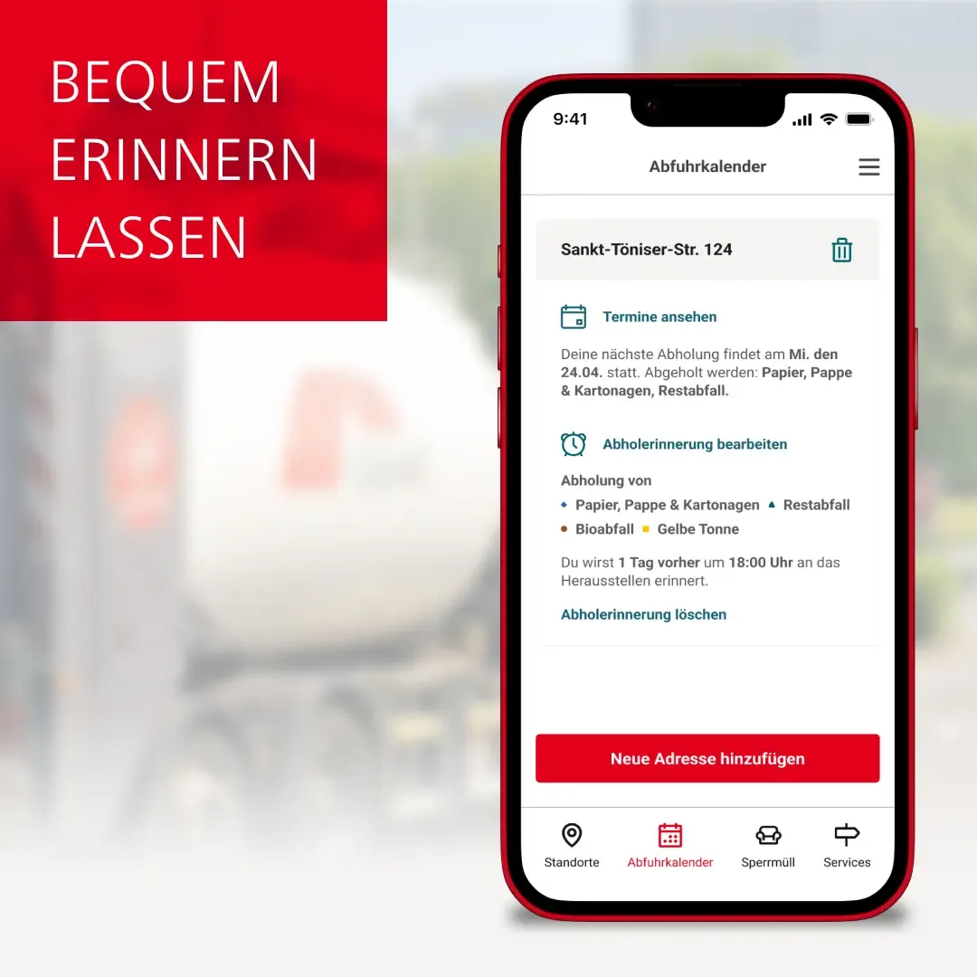 Bequem an Müllabholung erinnern lassen Screen in der SWK App