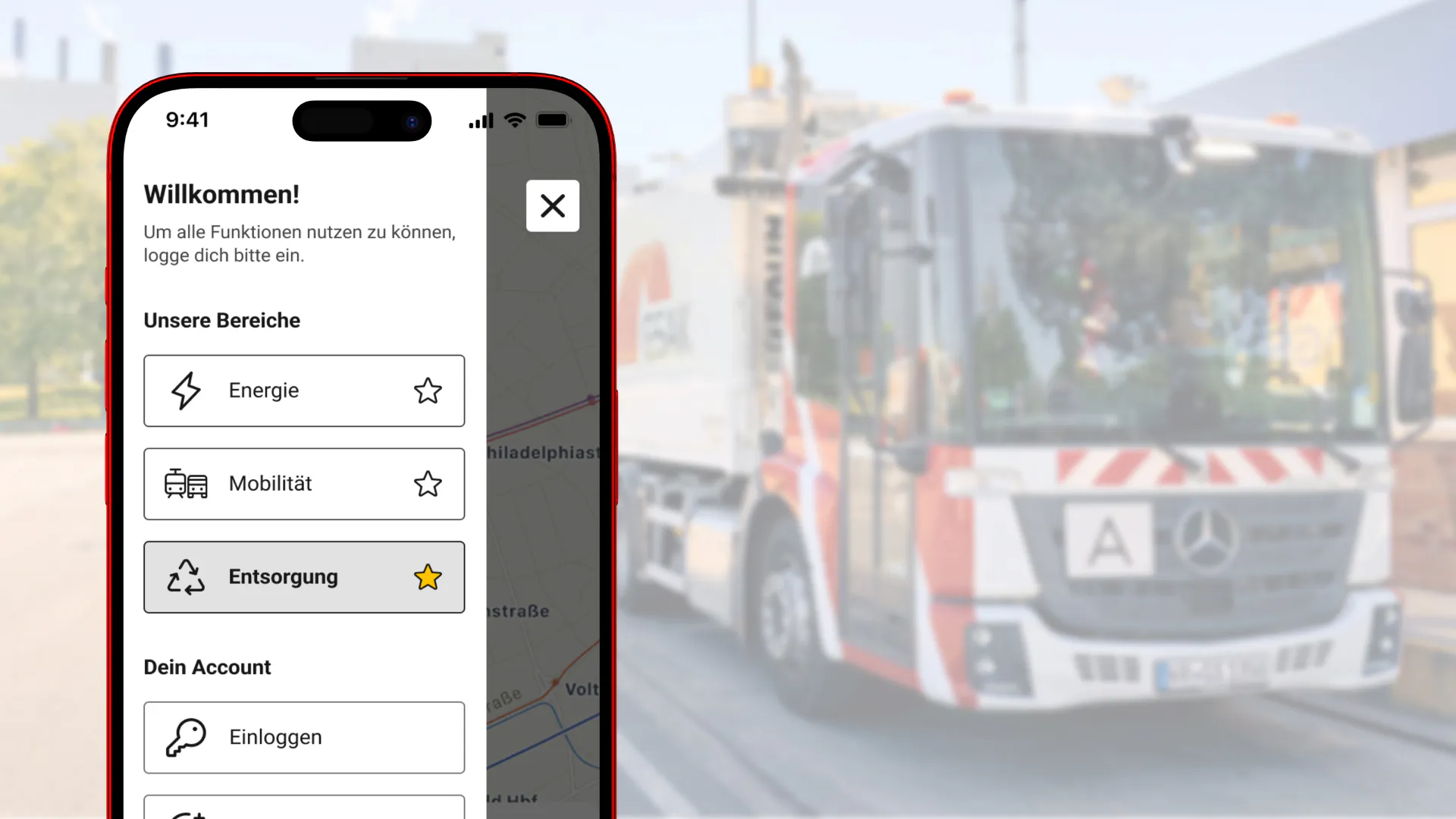 Entsorgung als Favorit Screen in der App