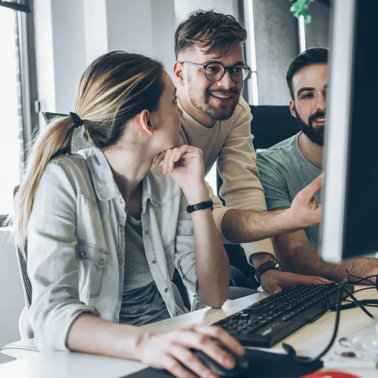 Kollegen sitzen vor dem PC