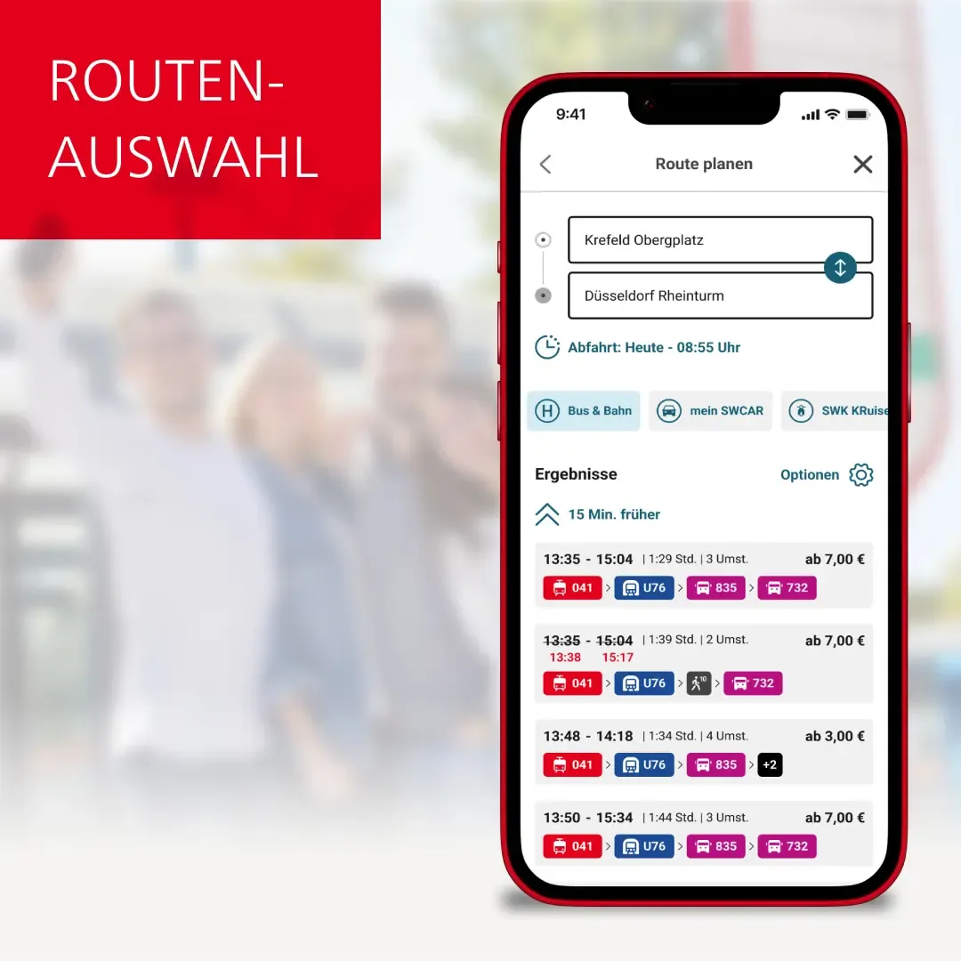 Routenauswahl Screen