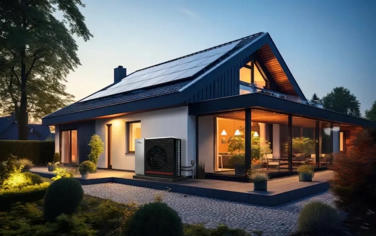 SWK ENERGIE modernes Haus mit PV & Wärmepumpe und schöner Lichtstimmung