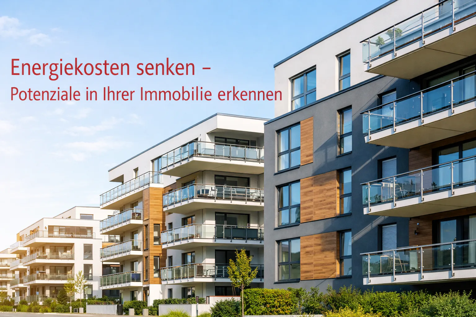 mehrere Mehrparteienhäuser mit dem Overlay Energiekosten senken - Potentiale ihrer Immobilie erkennen