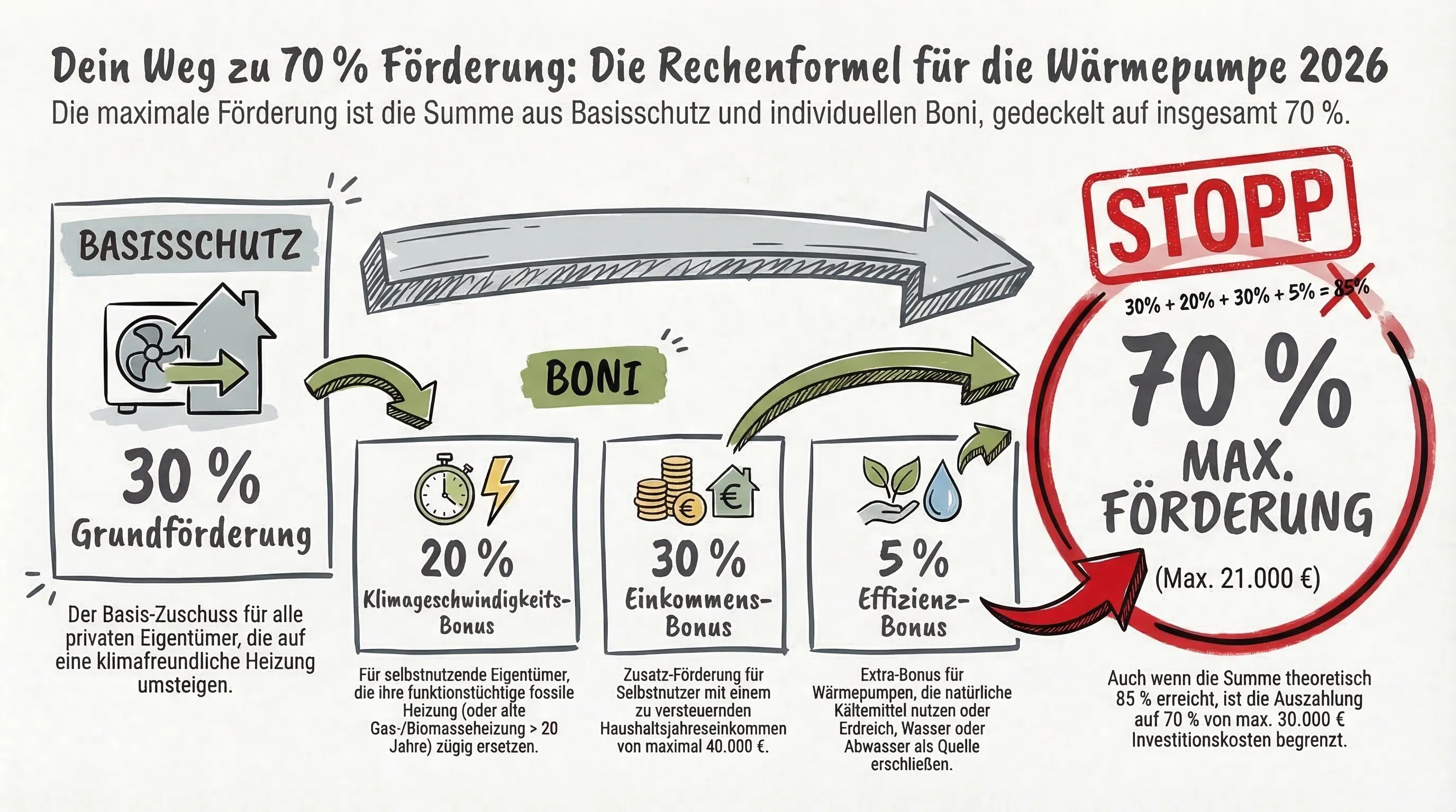 SWK ENERGIE zeigt Grafik zum Thema Wärmepumpen-Förderungen