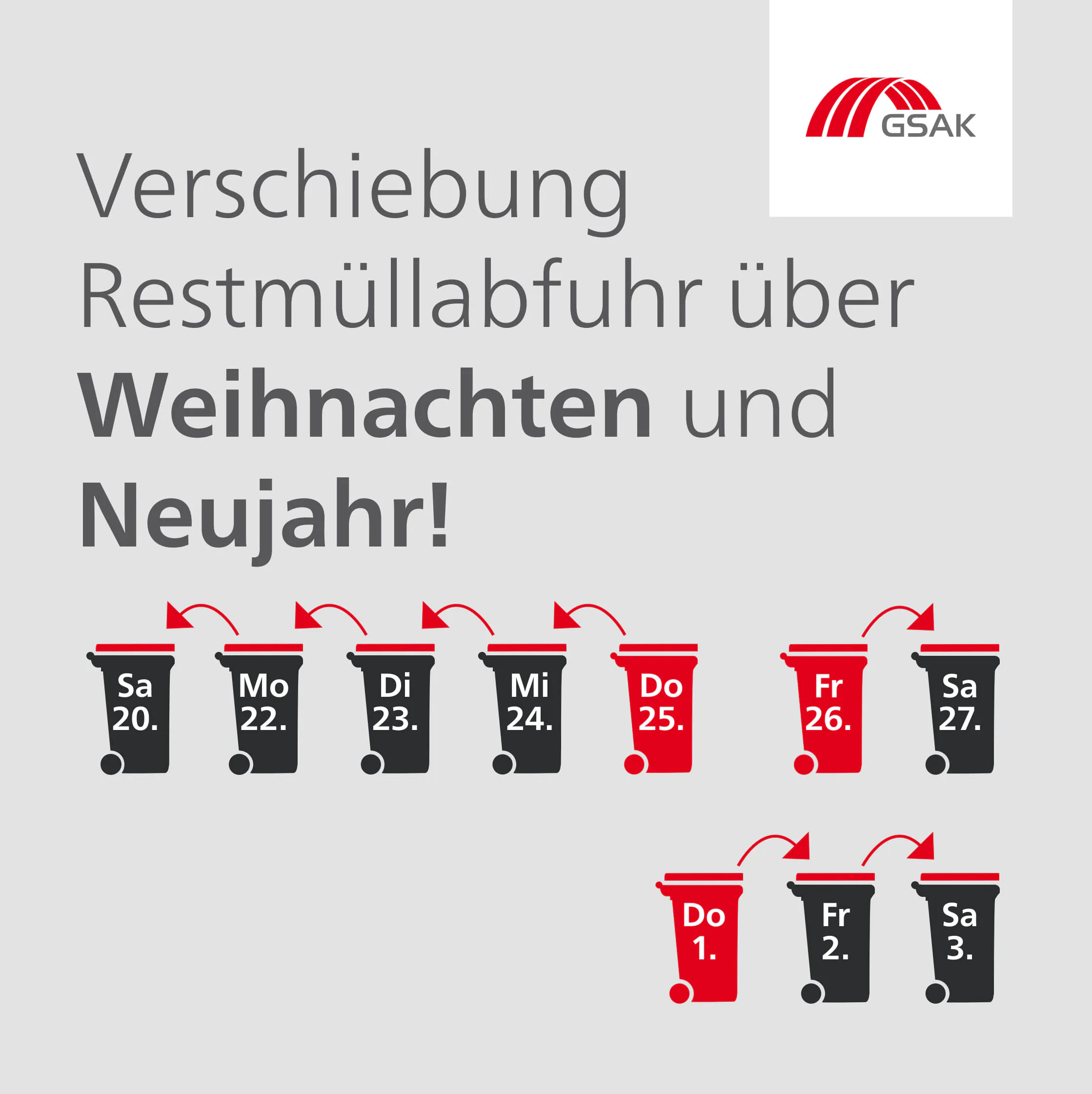 Tonnenleerung Jahresende 2025