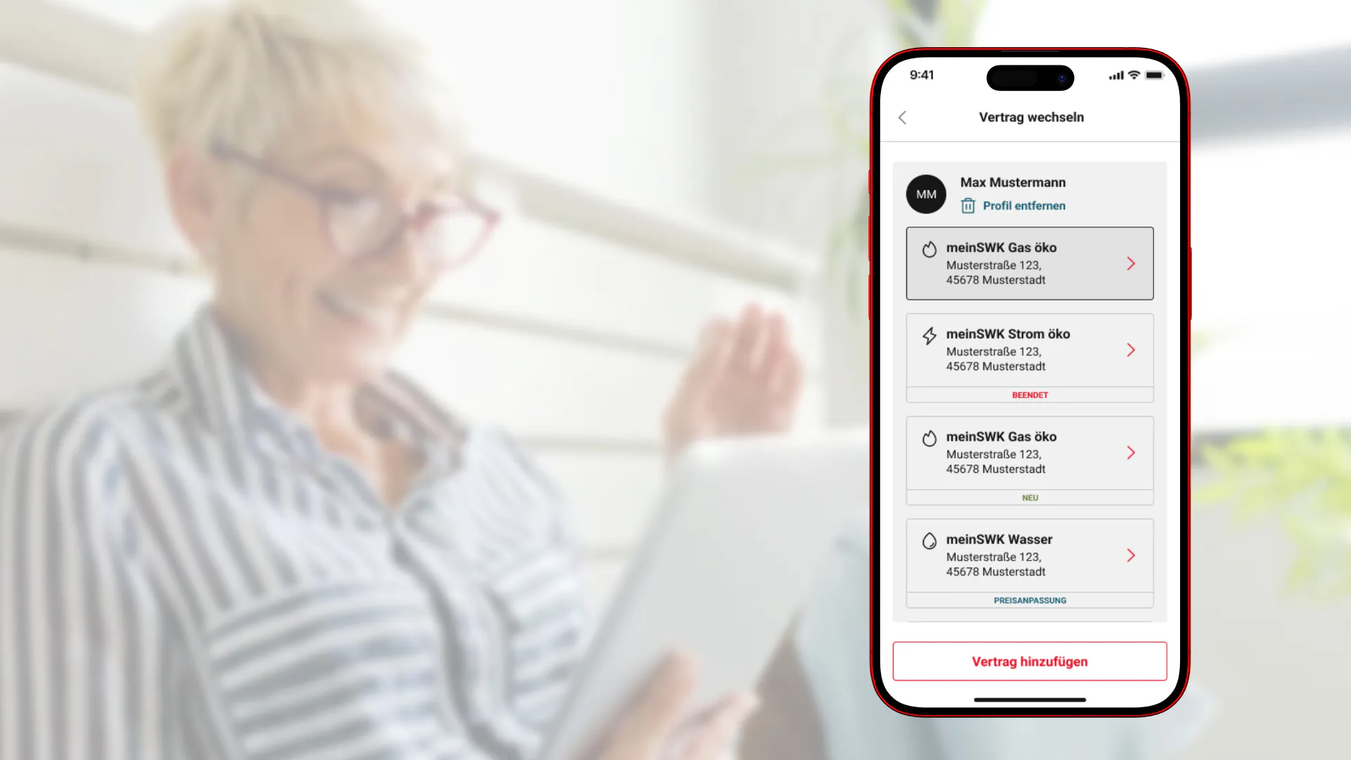 Screen Vertrag wechseln