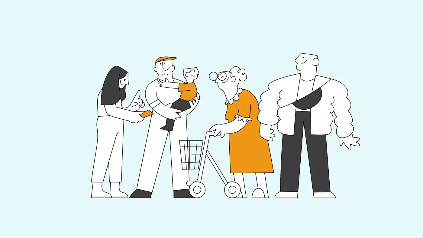 Illustration mit verschiedenen Menschen von jung bis alt