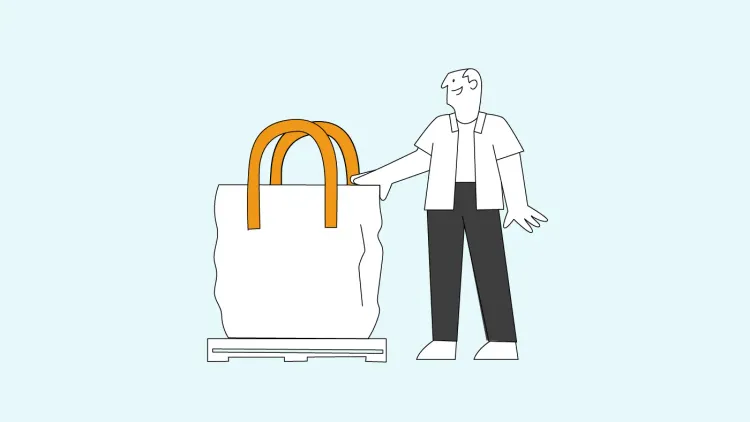 Illustration Mann mit überdimensionaler Tüte