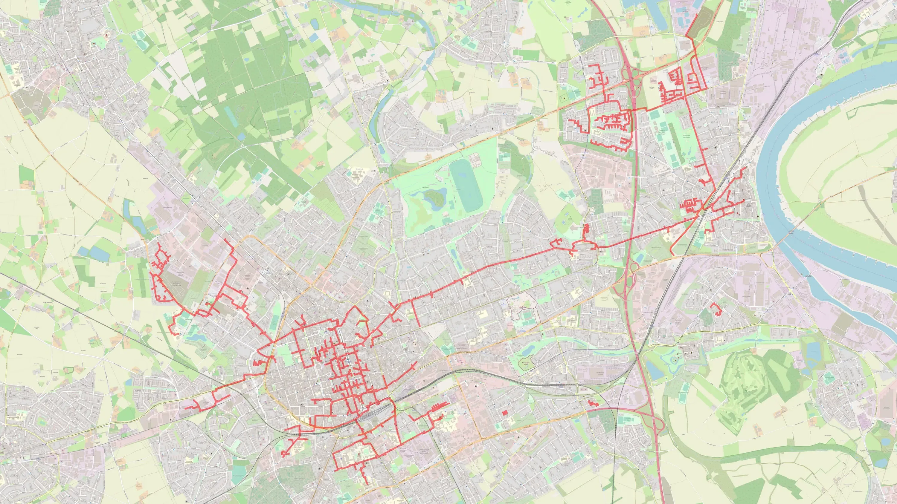 Karte Fernwärmenetz in Krefeld