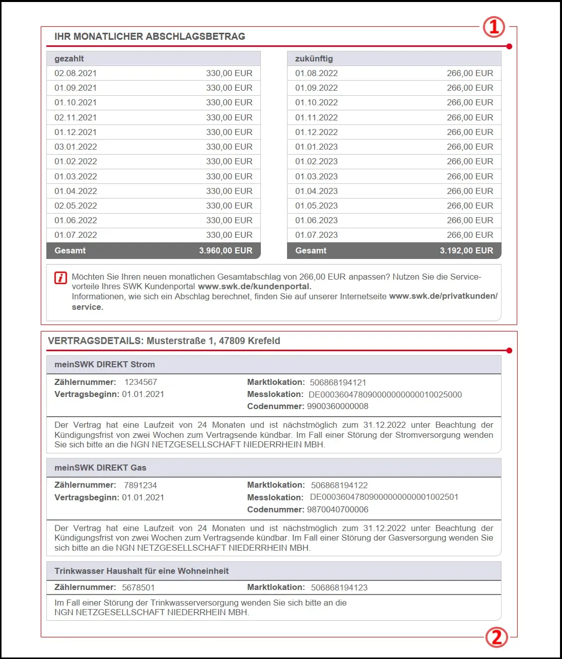 SWK Rechnung Seite 2 Abschlagsübersicht