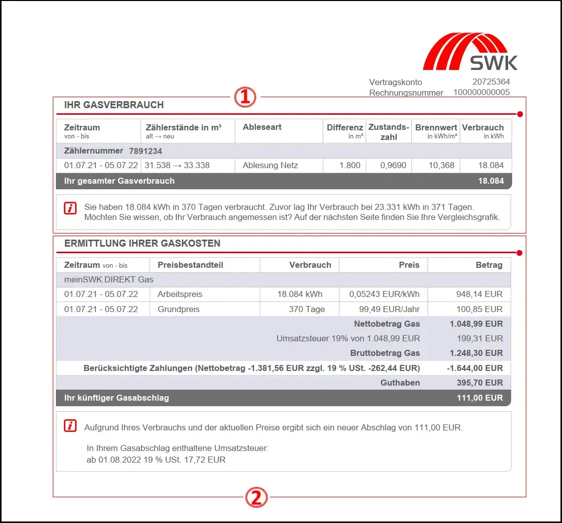 SWK Rechnung Seite 5 Gas