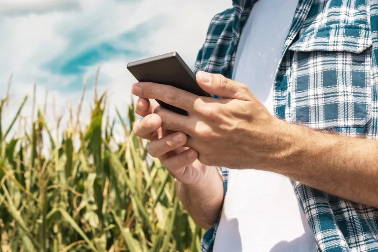 Mann schaut auf Smartphone