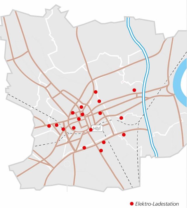 Karte der SWK Ladestationen für E-Autos in Krefeld